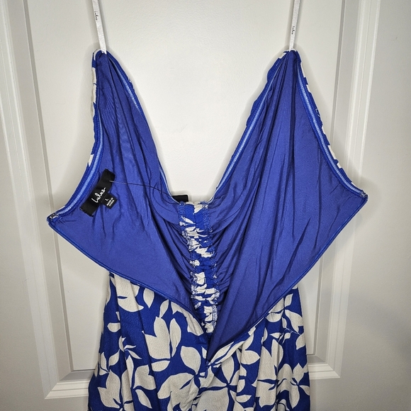 Lulus Blue White Floral Ruched Halter Back Zip Beachy Summer Bodycon Dress Large - Picture 7 of 13